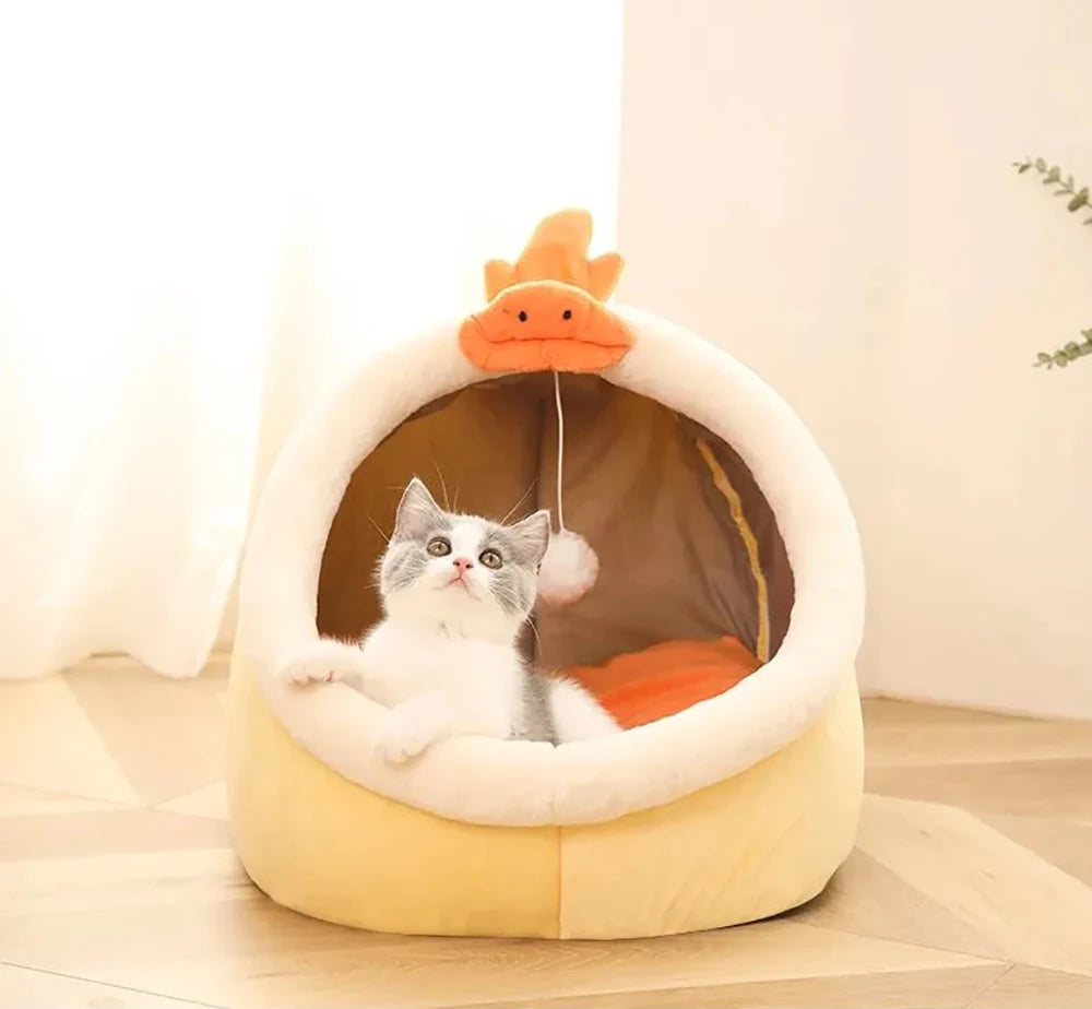 Cute Ear Cat Cave Bed – Foldable, Washable & Deep Sleep Pet Bed for Cats & Small Dogs