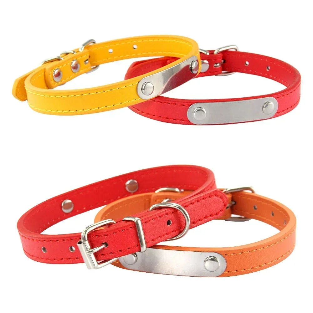 Personalized Pet Collar with Engraved ID Tag – PU Leather, Anti-Lost