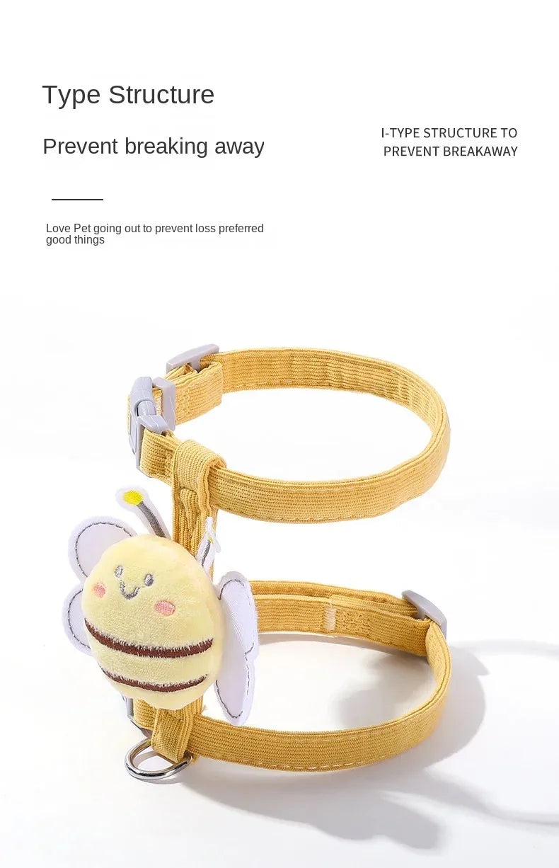 Bee-Themed Cat Harness & Leash Set – Adjustable Walking Vest for Small & Medium Cats