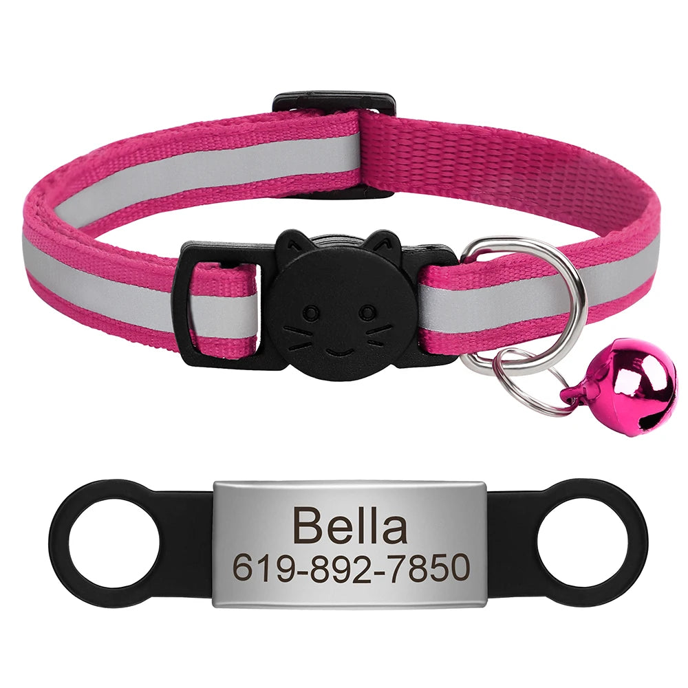 Personalized Reflective Cat & Dog Collar with Bell & Free Engraving