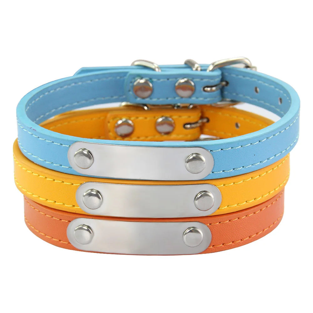 Personalized Pet Collar with Engraved ID Tag – PU Leather, Anti-Lost