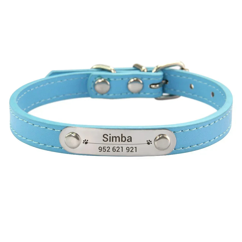 Personalized Pet Collar with Engraved ID Tag – PU Leather, Anti-Lost