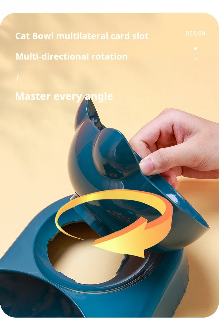 3-in-1 Tilted Cat Bowl Set with Gravity Water Dispenser – Neck Protection Design