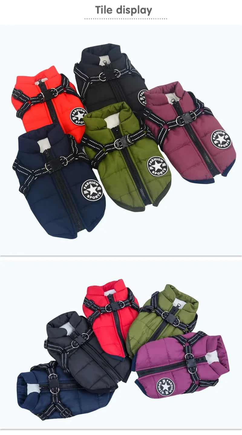 Winter Dog Jacket with Harness – Waterproof & Warm Coat for Large & Small Dogs