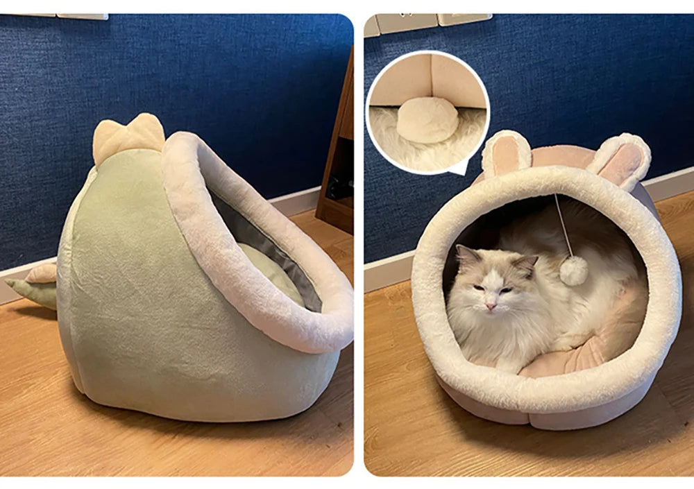 Cute Ear Cat Cave Bed – Foldable, Washable & Deep Sleep Pet Bed for Cats & Small Dogs