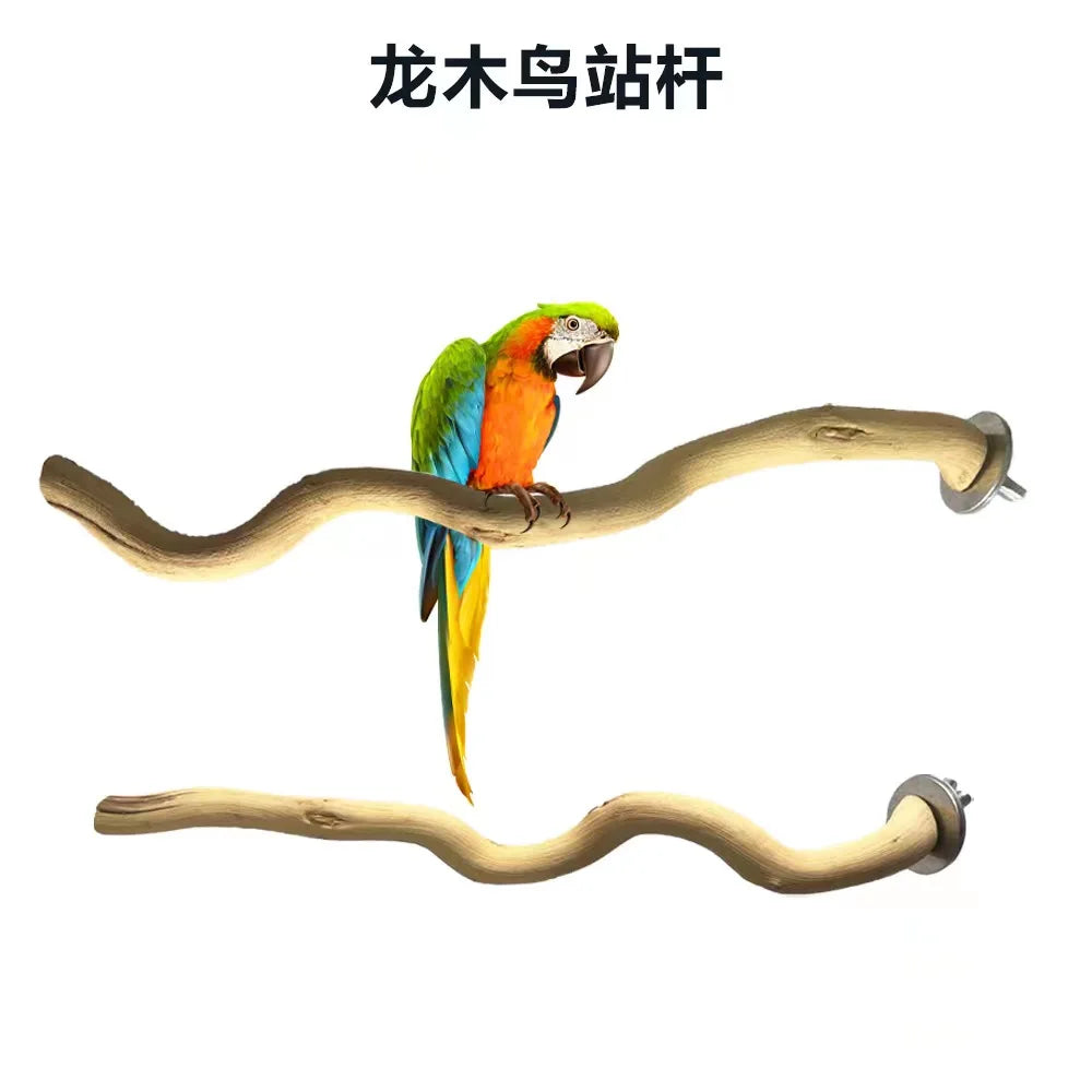 Natural Wood Parrot Perch Branch — Bird Cage Swing & Standing Toy