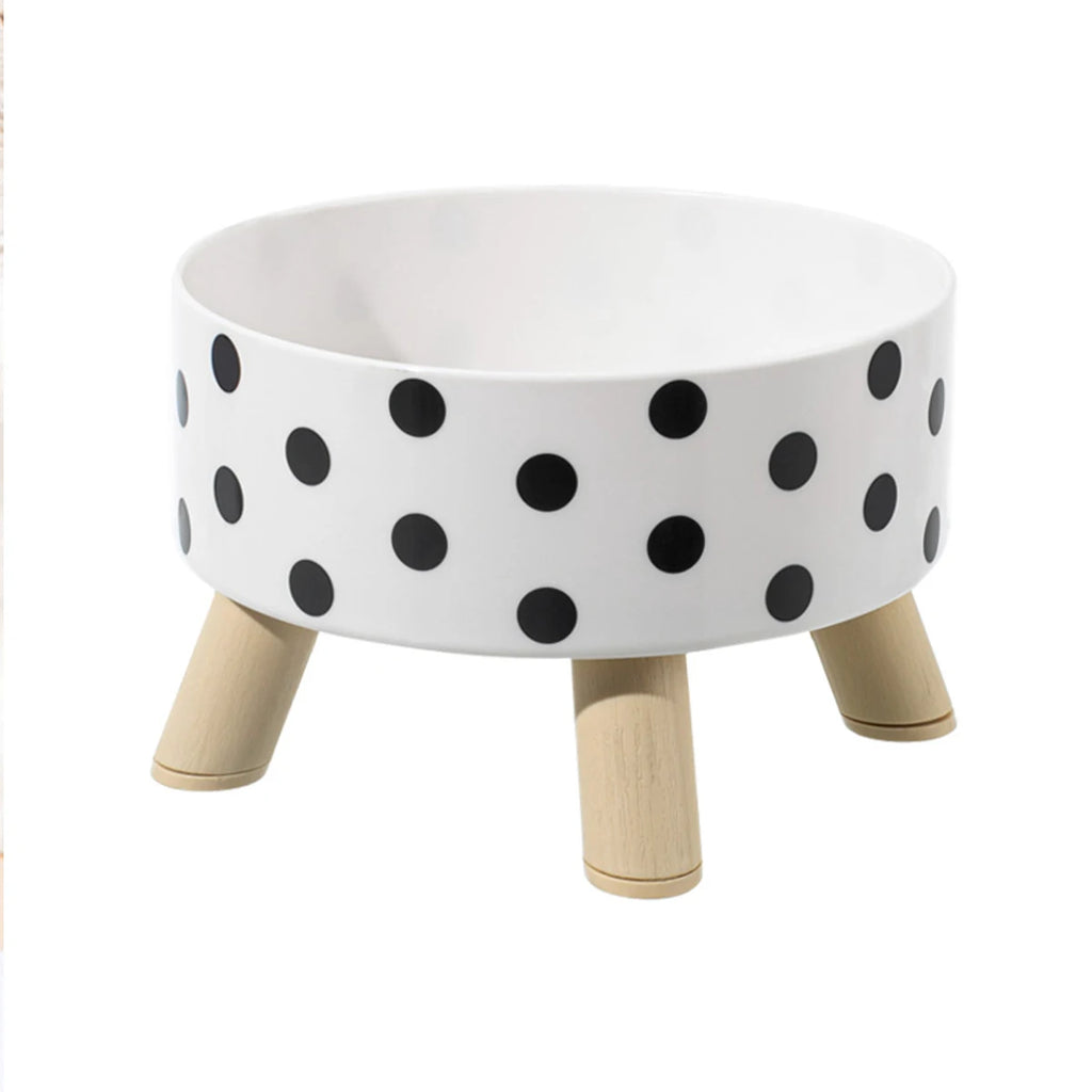 Non-Slip Polka Dot Pet Bowl for Cats & Dogs – Easy to Clean | White & Black