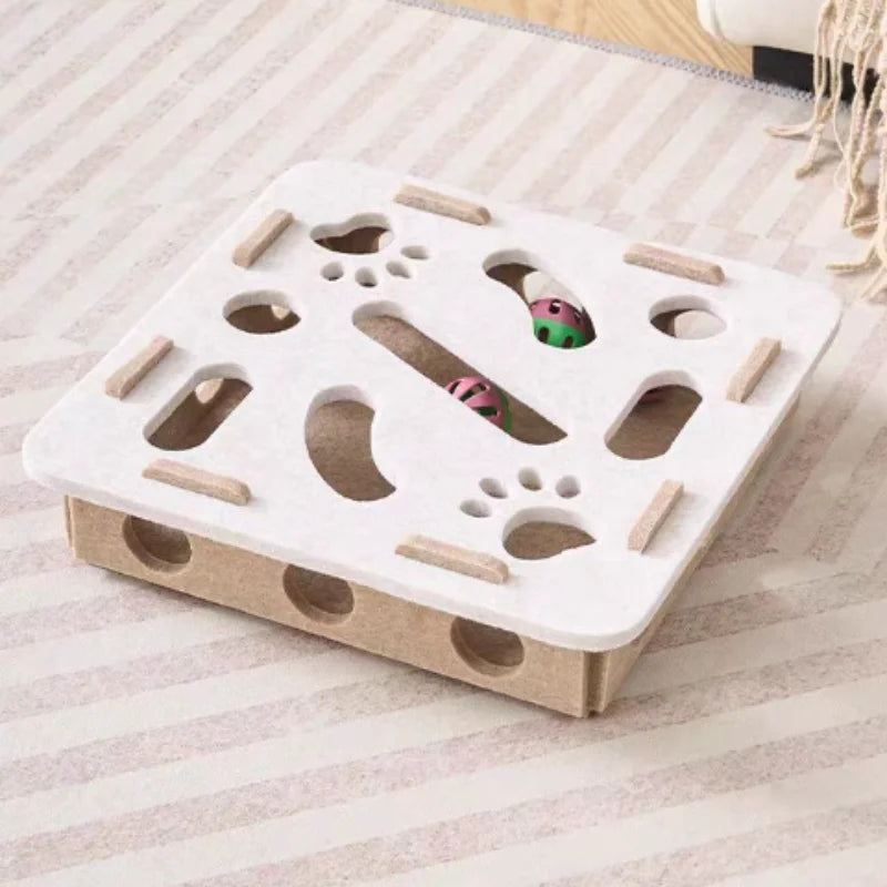 Interactive Cat Maze Toy with Bell Ball — Felt Puzzle Box