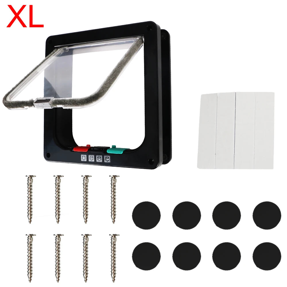 Pet Door with 4-Way Lock | ABS Plastic Cat & Dog Flap – M / L / XL